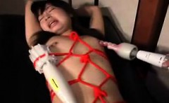 Submissive Japanese babe enjoys a sex toy and chokes on a h